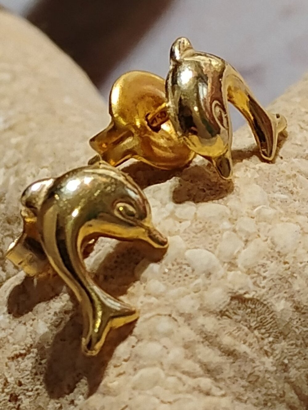 Luxury 18K Gold Dolphin Earrings Timeless Kids, Second Piercing Hypoallergenic